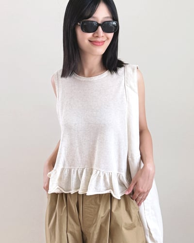 亞麻柔褶傘擺上衣1