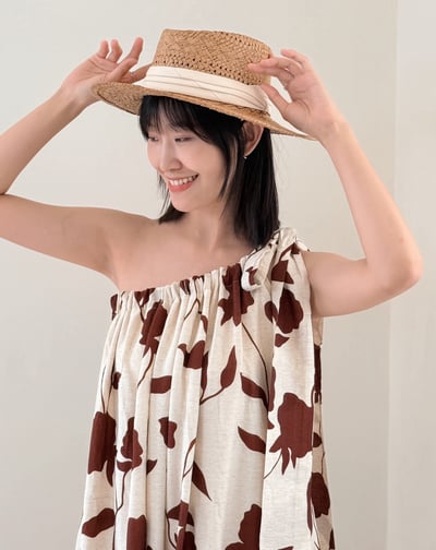 高級亞麻花片單肩洋裝6