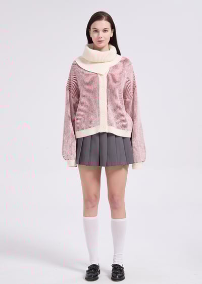 witharch圍巾雙色上衣-紅2