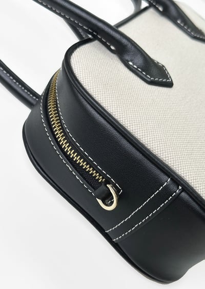 帆布與皮革復古手提包(真皮)10