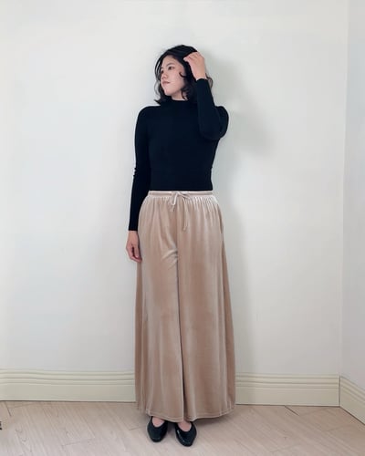 絲絨抽繩萬能褲-卡其1