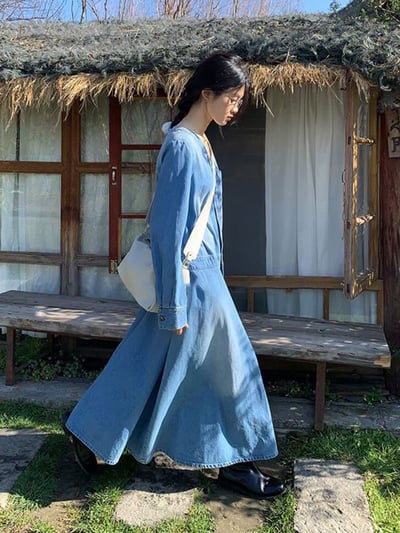 V領時髦牛仔洋裝2