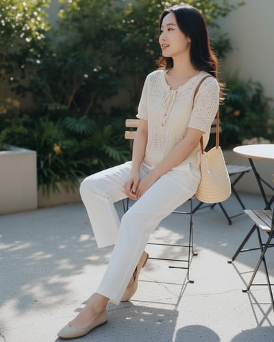 香頌圓領排釦針織衫-杏5