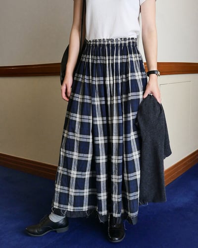 格紋拚邊鬆緊裙1