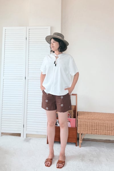 前後穿寬鬆串珠Tee-杏3