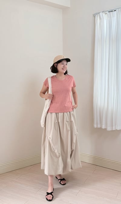 天絲亞麻U領Tee-粉3