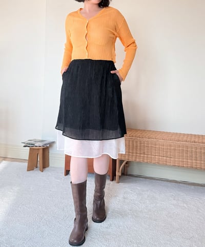 亞麻天絲坑條開襟衫-橘6