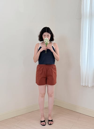 亞麻撞色背心-深藍3