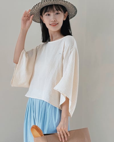 witharch-棉紗連袖上衣-杏3