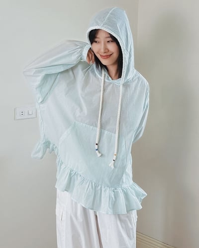 清透連帽傘擺防曬衫-綠1