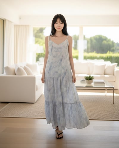 藍花吊帶洋裝-藍1