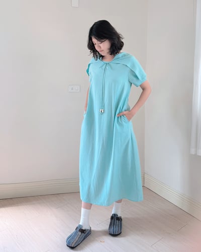 南法純色層次洋裝-藍4