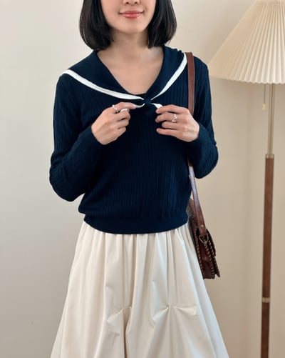 水手領撞色上衣-深藍2