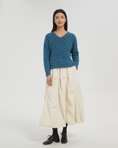 V領花彩毛衣-藍8