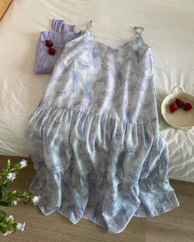 藍花吊帶洋裝-藍4