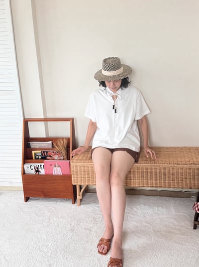 前後穿寬鬆串珠Tee-杏4