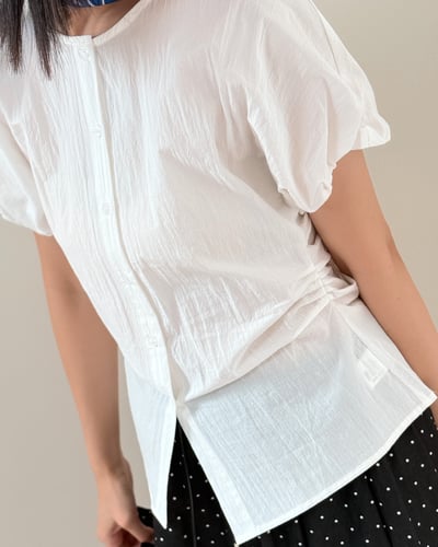 氣質苞袖顯瘦釦衫-杏7