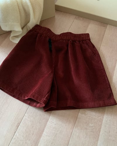 燈心絨萬能短褲-紅3