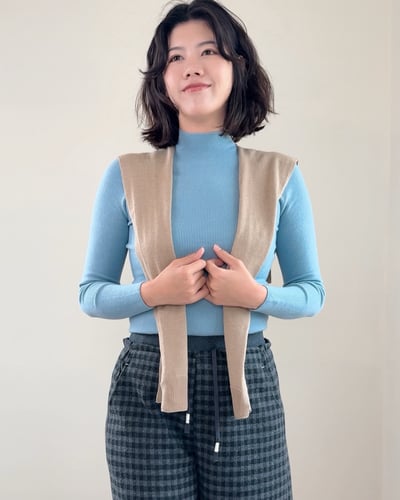 3D小立領上衣-灰藍1