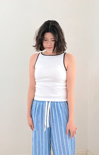 撞色寬領百搭背心-杏2