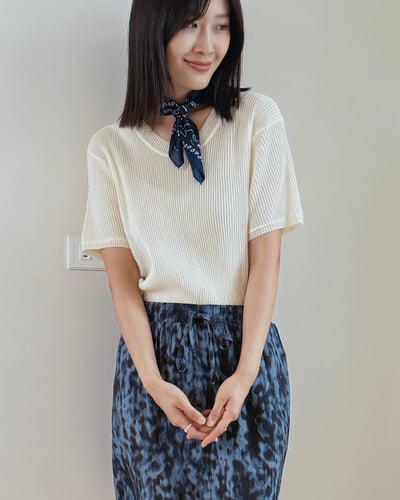 U領透膚羅紋針織衫-黃4