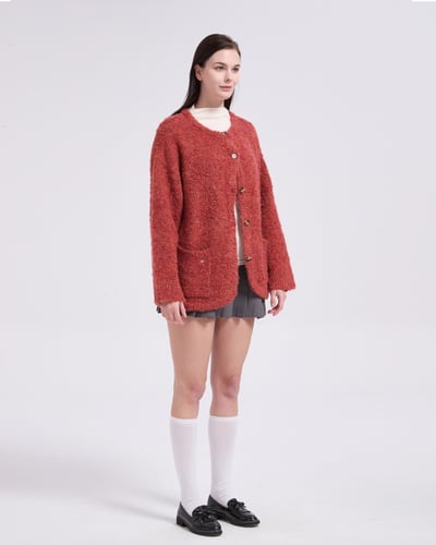 witharch圈圈絨排釦外套-紅3