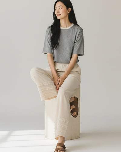 細緻花邊九分褲-杏3