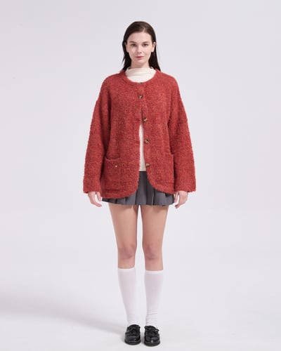 witharch圈圈絨排釦外套-紅2