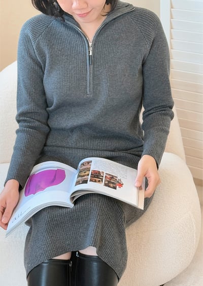 拉鍊翻領針織洋裝7