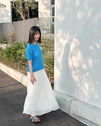 witharch鏤空麻花上衣-藍2