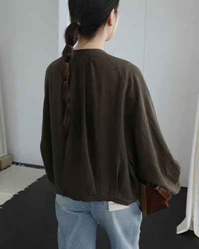 亞麻摩登拉鍊外套-咖4