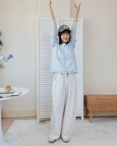 顯瘦鬆緊彎刀褲-花灰2