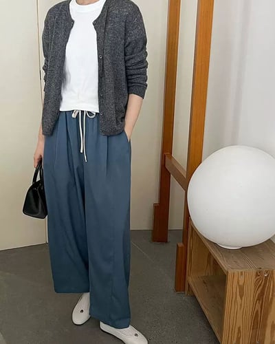 斜紋鬆緊萬能褲-藍2