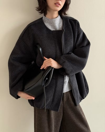 羊毛呢絨剪裁外套-深灰4