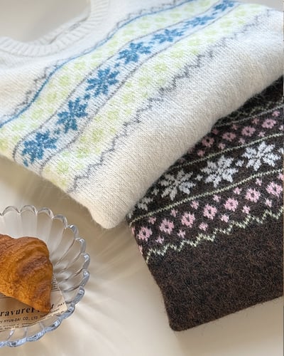 費爾島雪花毛衣-咖4