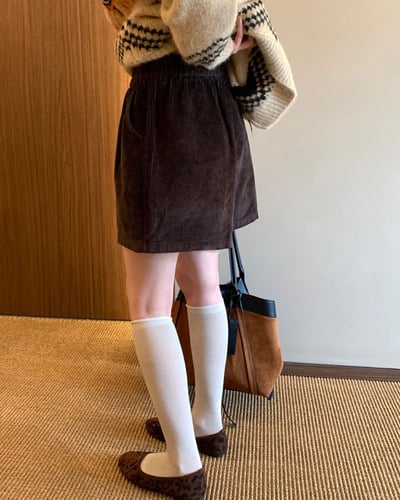 燈心絨萬能短褲-咖4