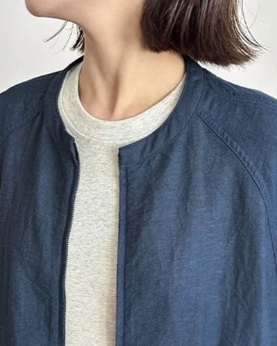 亞麻摩登拉鍊外套-藍2