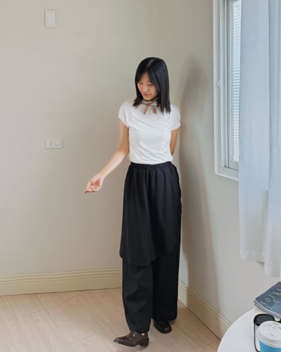 小立領法式袖上衣-白4