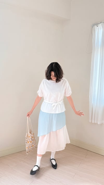 柔霧連袖綁帶上衣-杏6