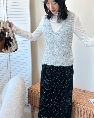 質感V領鉤織背心-花灰2