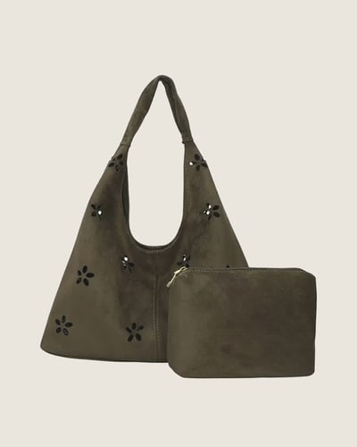 鏤空花朵肩背包-深咖1