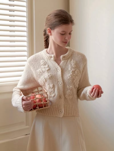 手工繡花開襟外套-杏1