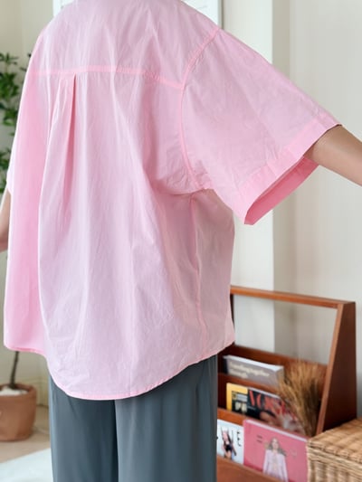 高質感口袋短袖襯衫-粉9
