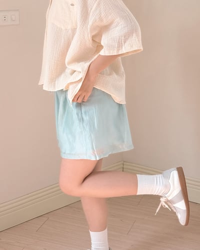 清透天絲鬆緊短褲-綠6