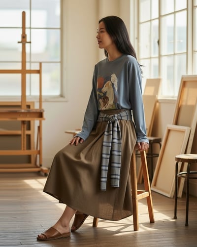 復古狗狗印花tee-藍4