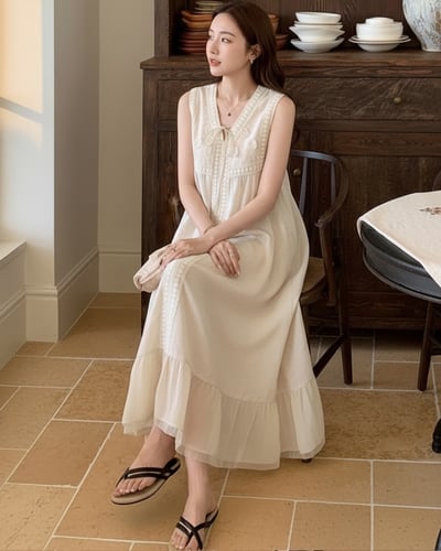 V領蕾絲拼接洋裝2