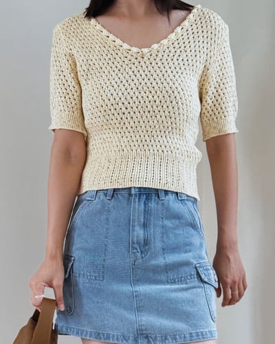 優雅粗織短袖針織衫-黃4