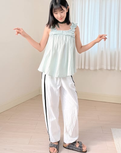 薄荷色薄款休閒長褲-杏3