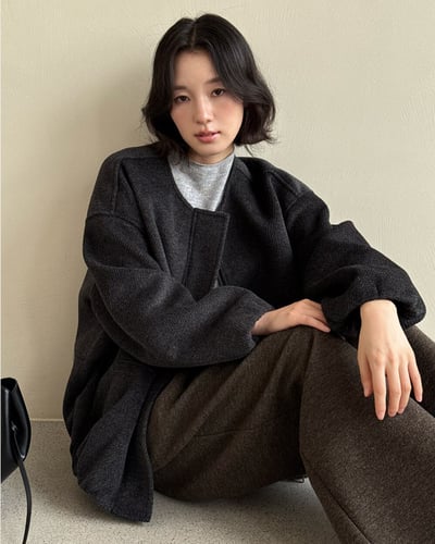 羊毛呢絨剪裁外套-深灰2