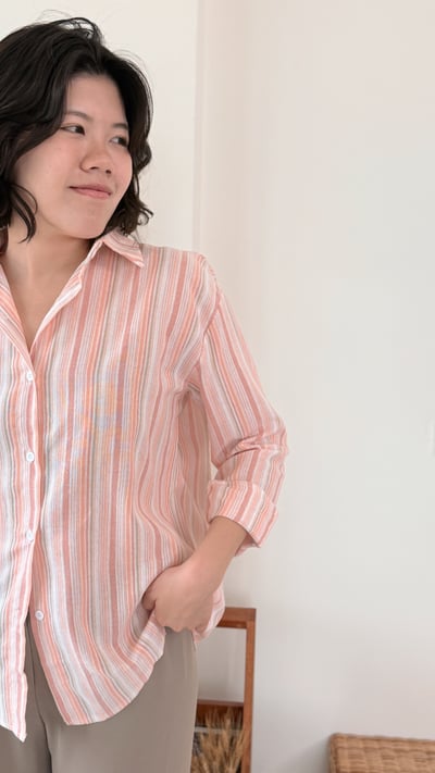 質感彩色條紋襯衫-粉5